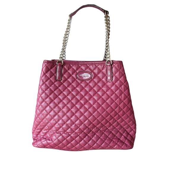 Coach Metro Quilted Leather Chain Tote Bag Cranberry Burgundy Large - Picture 6 of 14